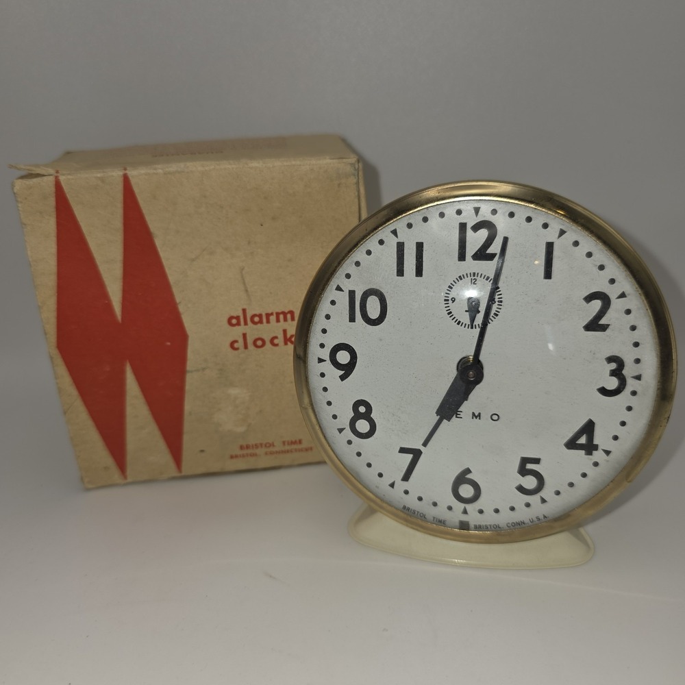 VTG Westclox Bingo One Day Wind up Clock W/Alarm Metal Tan/Silver MCM